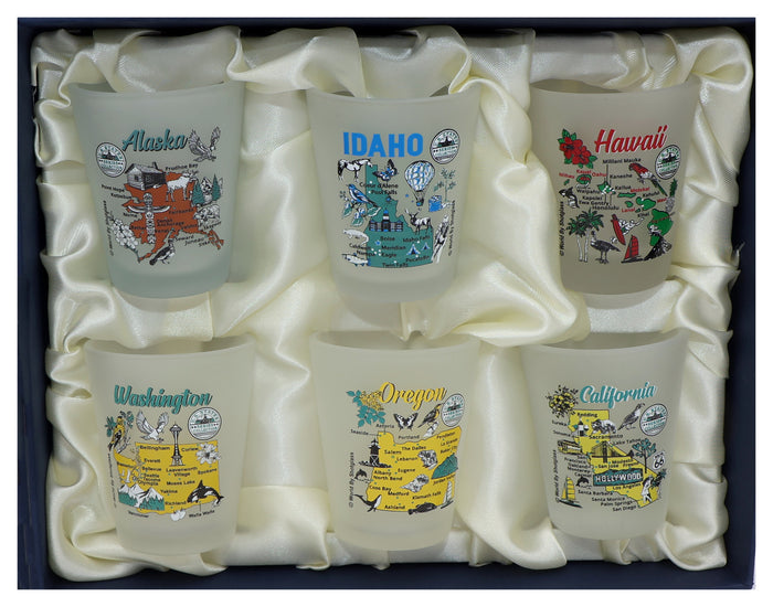 United States USA Pacific States Souvenir Boxed Shot Glass Set (Set of 6)