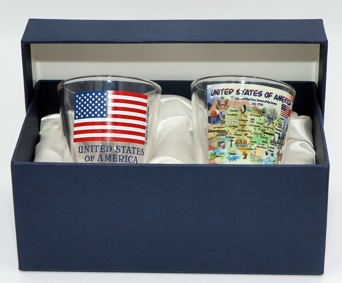 United States USA Souvenir Boxed Shot Glass Set (Set of 2)