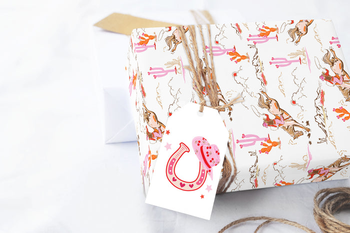 Valentine Pink Cowgirl Wrapping Paper Sheets