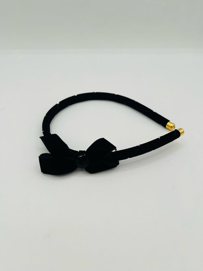 Velvet Bow Headband with Black Button