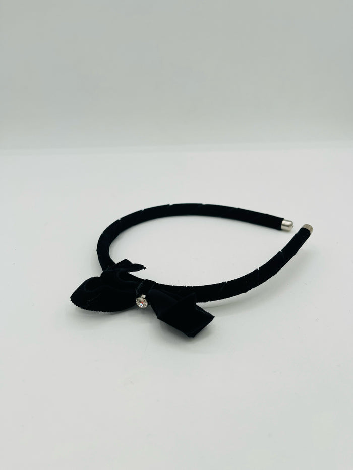 Velvet Bow Headband with Crystal Button