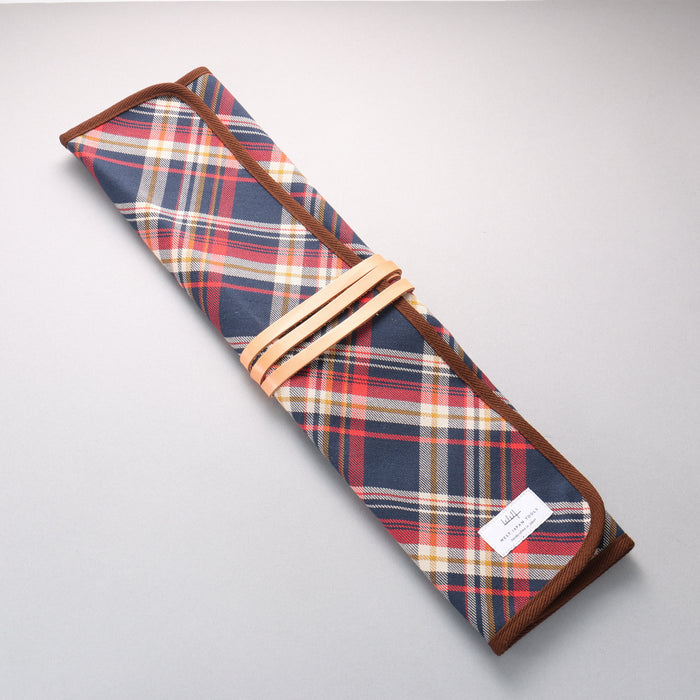 West Japan Tools Knife roll with 3 pockets Cloth Plaid 390mm x 510mm - Seisuke Knife