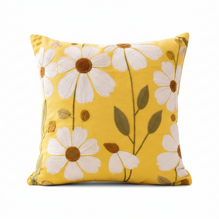 White Flower Embroidered Cushion Cover 40*40cms - (TFB)
