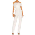 White One Piece Women's Jumpsuts with Feather Pants Romper