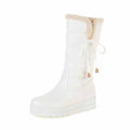 Women's waterproof winter boots in white with cozy fur lining and adjustable laces