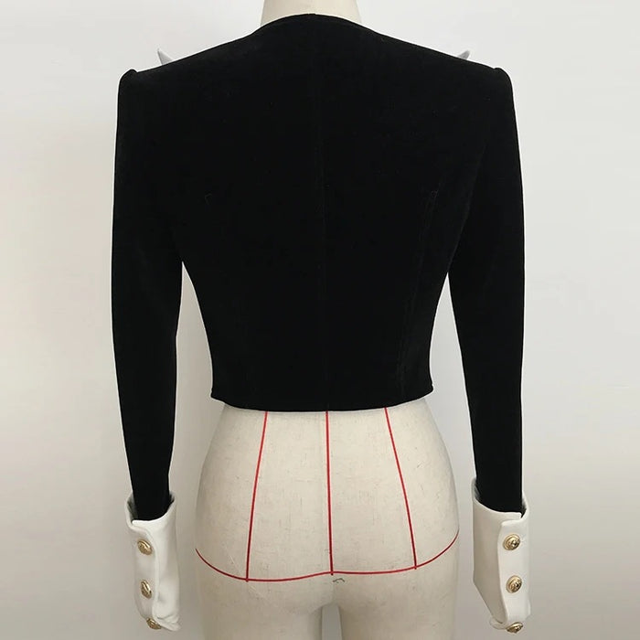 Womne's Cropped Jacket Two-Tone Blazer With Padded Shoulders